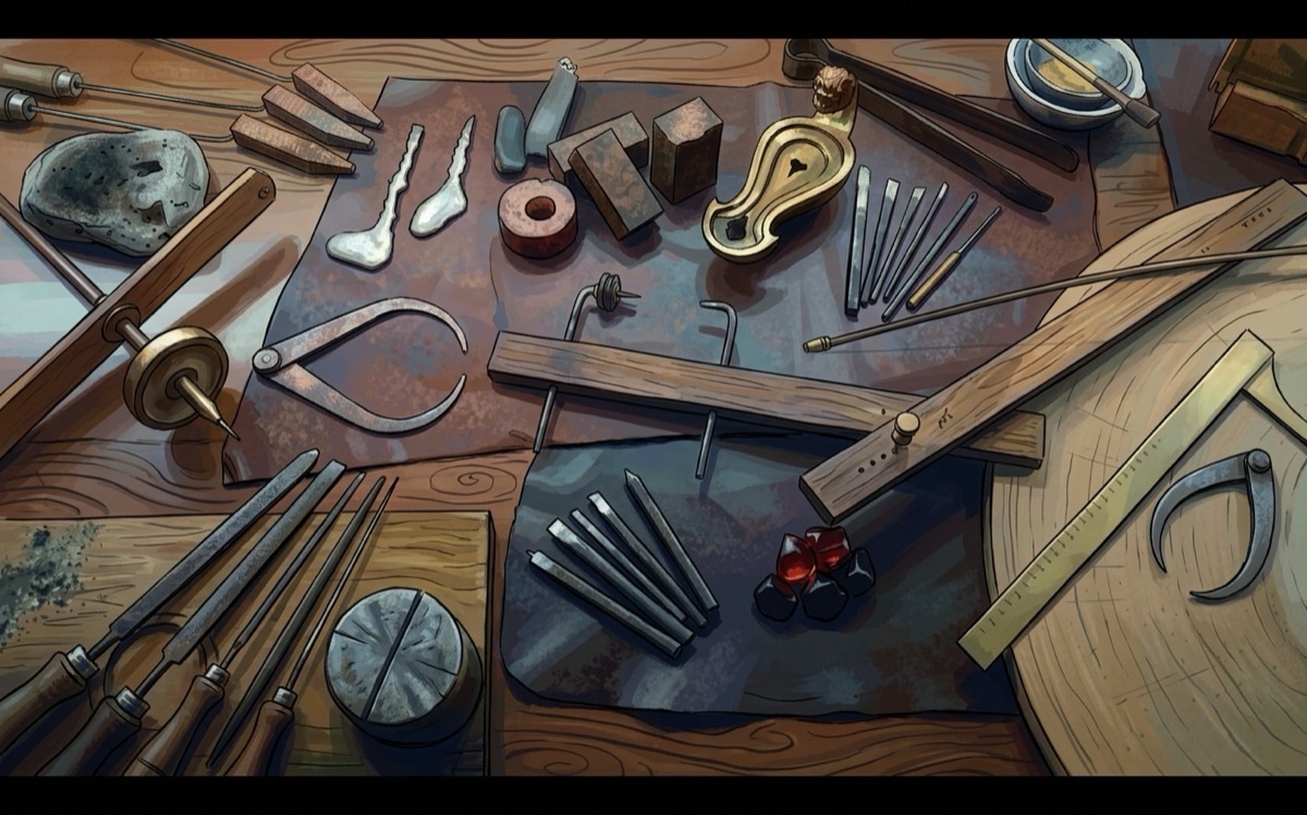 Illustrated impression of traditional hand tools laid out on a workbench