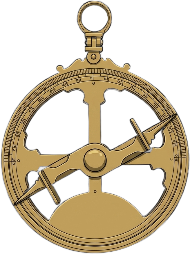 A marine astrolabe: a heavy brass ring with its centre cut away so the sea wind passes through instead of spinning it