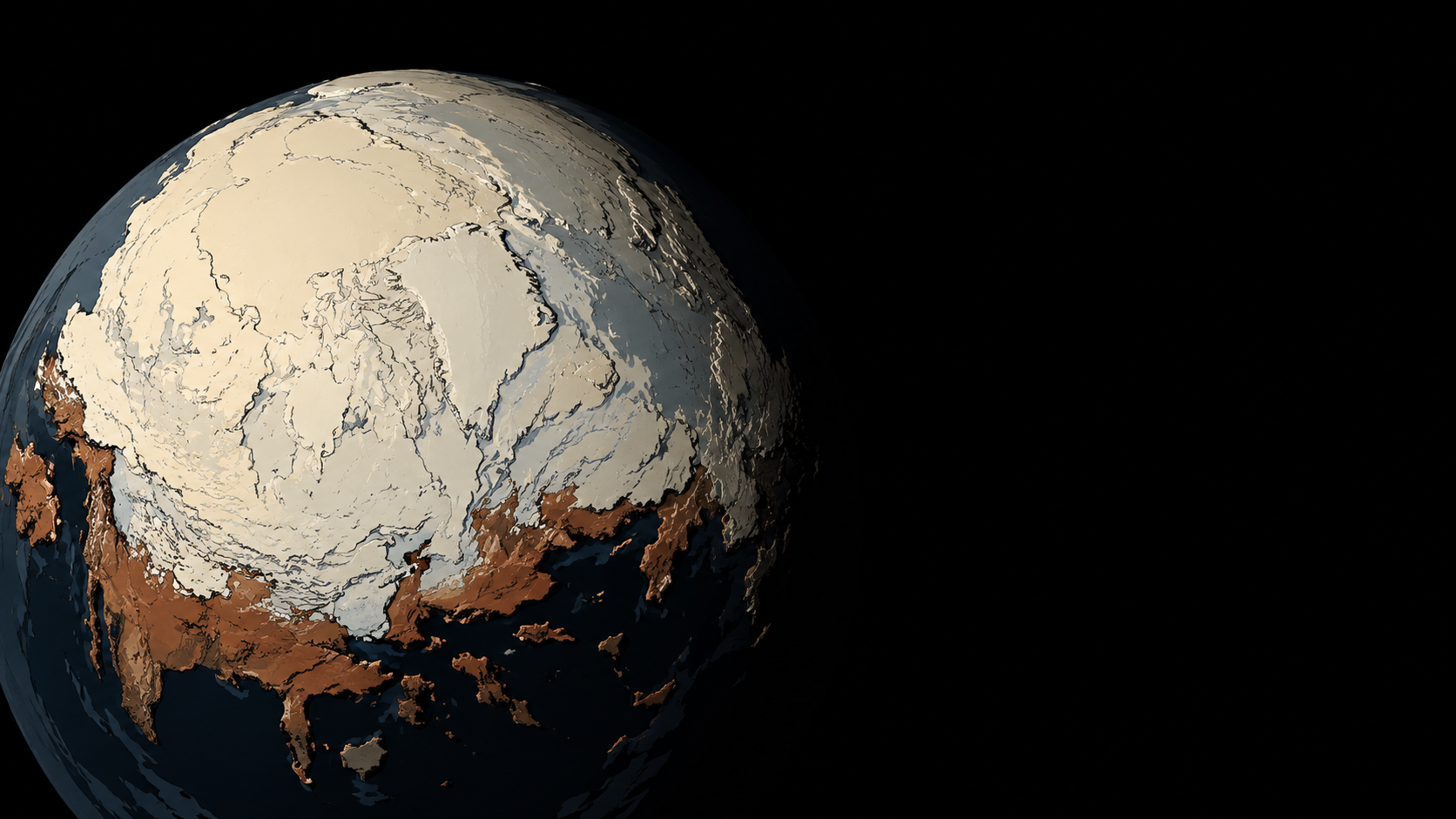 A stark, glaciated Earth seen from space at the Last Glacial Maximum