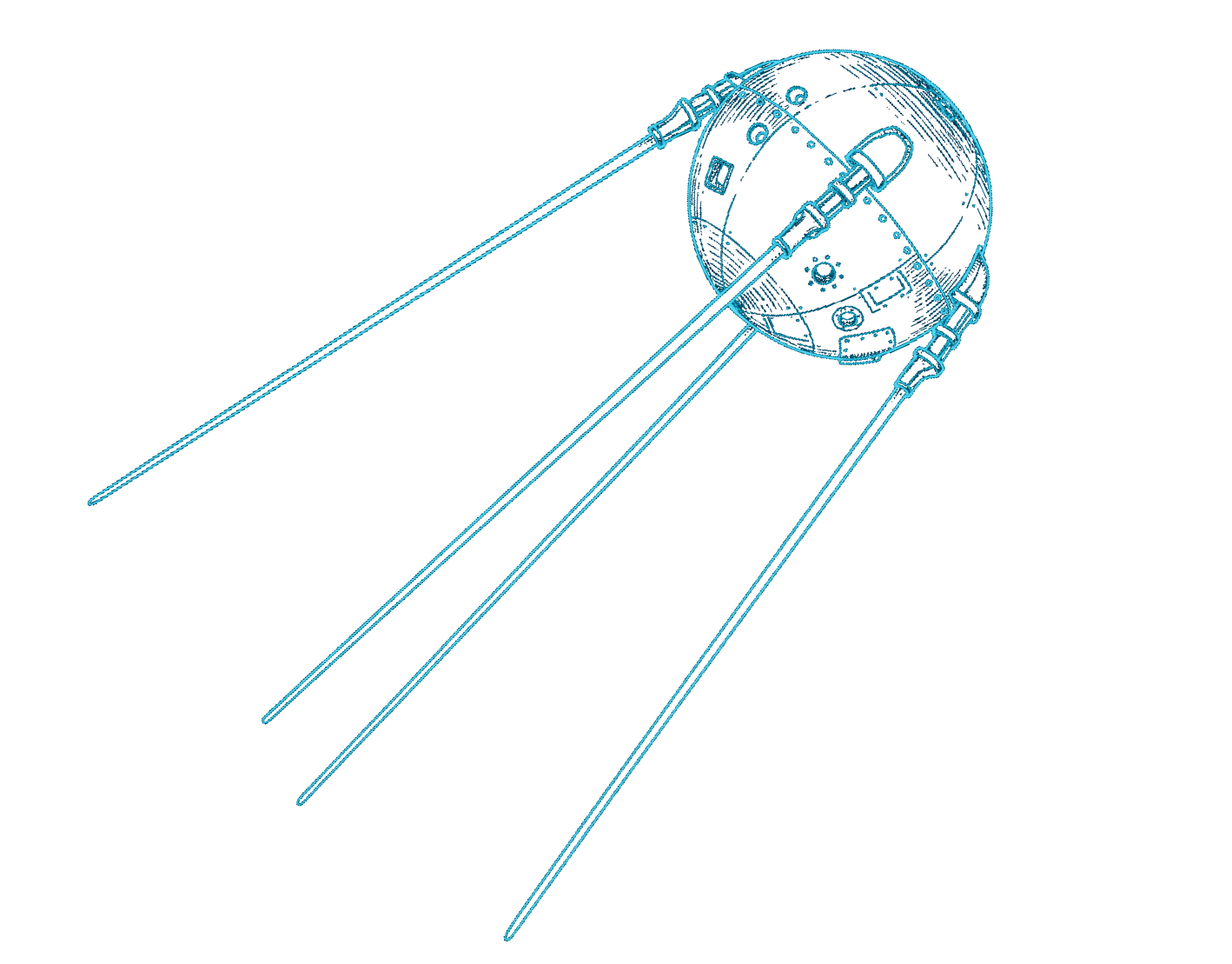 Blueprint schematic of Sputnik 1: a sphere with four trailing antennas